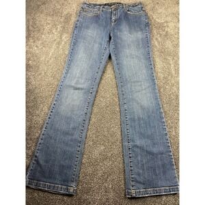 DKNY Jeans Womens 4 Blue Denim‎ SOHO Yellow Floral Embroidered Whiskered 27x30